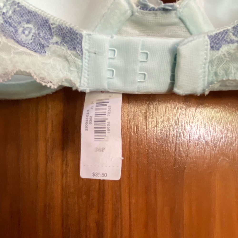 NWT GapBody Favorite Demi Plunge Bra 36B Light Blue Purple Floral Lace Padded - Picture 4 of 7